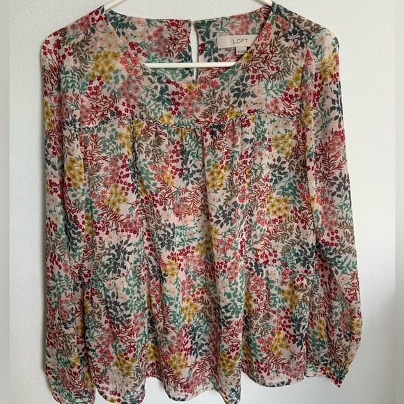 LOFT Floral Longsleeve Blouse Petites SP - Picture 2 of 8